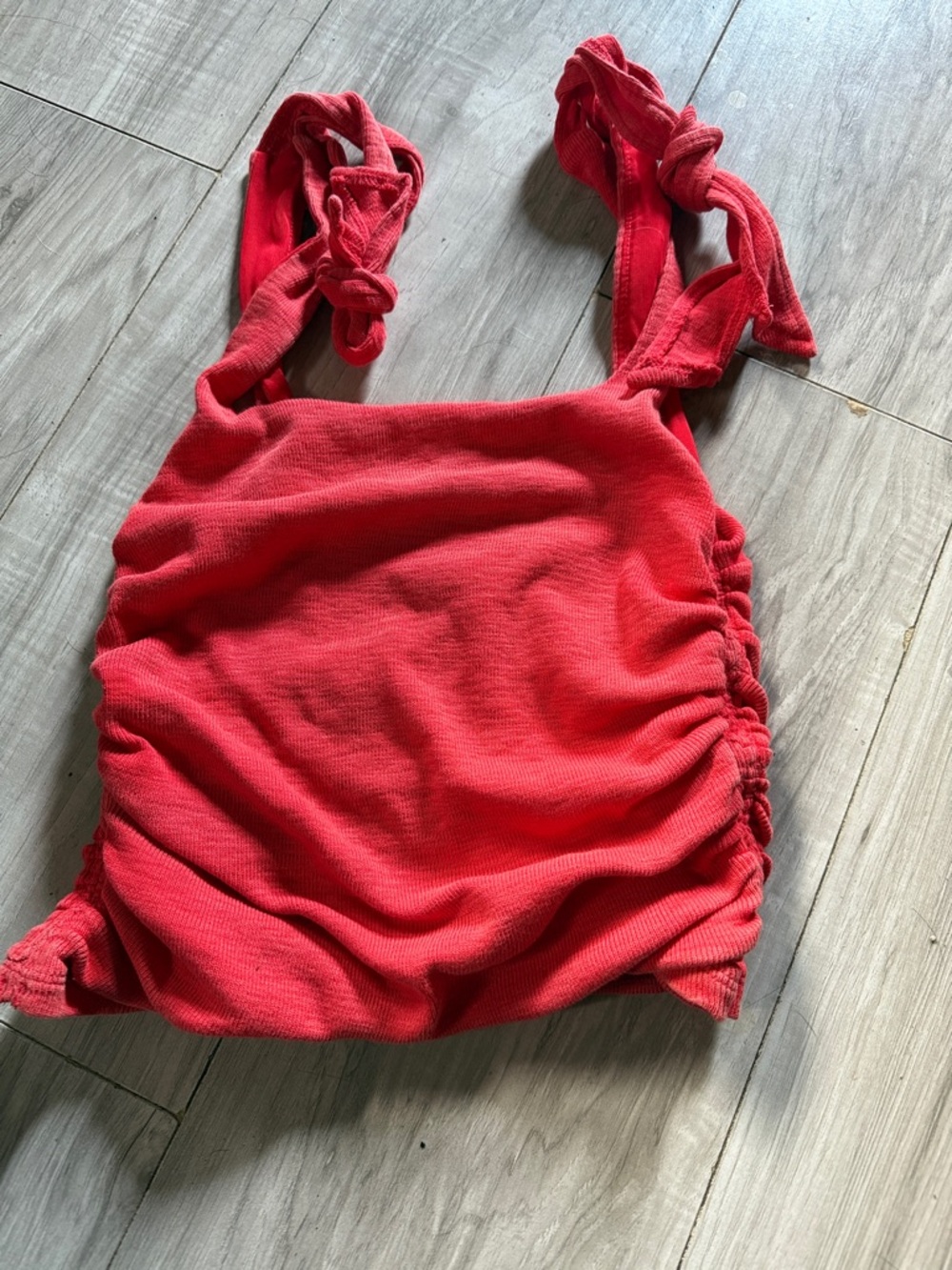 Free People Red Ribbed Tie-Shoulder Crop Top